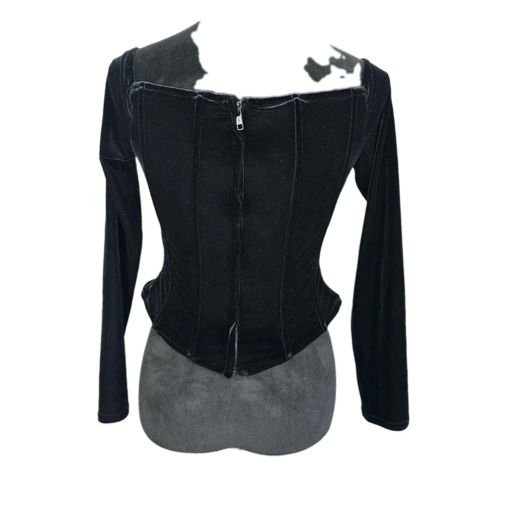 Jessica McClintock Velvet VTG Long Sleeve Bone Corset 8 Whimsigoth Witchy Gypsy - Picture 3 of 10